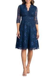 Kiyonna Women's Mademoiselle Lace Cocktail Dress with Sleeves - Navy blue