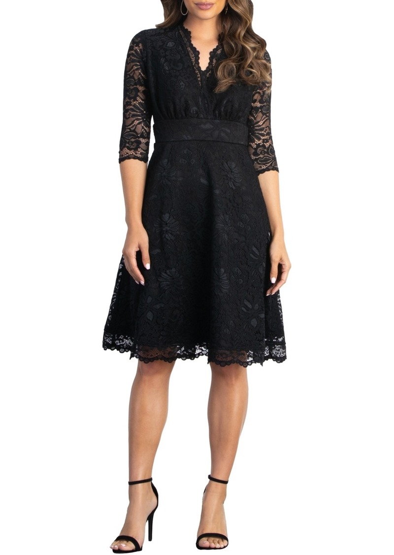 Kiyonna Women's Mademoiselle Lace Cocktail Dress with Sleeves - Onyx