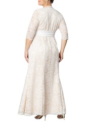 Kiyonna Plus Size Amour Lace Wedding Gown - Ivory lace/nude lining