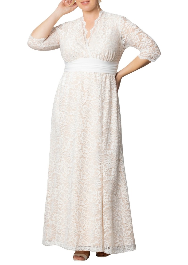 Kiyonna Plus Size Amour Lace Wedding Gown - Ivory lace/nude lining