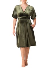 Kiyonna Women's Plus Size Angelic Velvet Midi Cocktail Dress with Pockets - Black