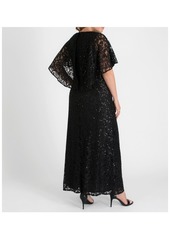 Kiyonna Women's Plus Size Celestial Cape Sleeve Sequined Lace Gown - Nocturnal navy