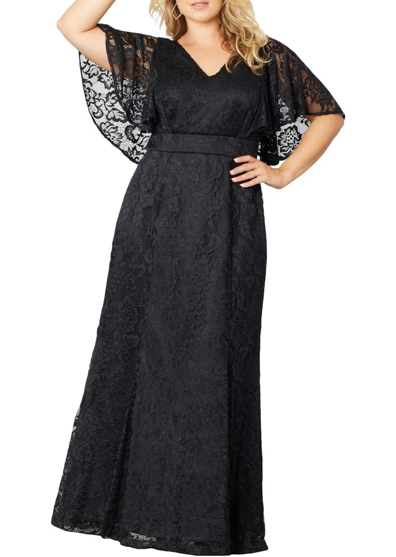 Kiyonna Plus Size Duchess Lace Evening Gown - Onyx