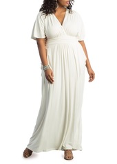 Kiyonna Plus Size Indie Flair Maxi Dress with Kimono Sleeves - Ivory