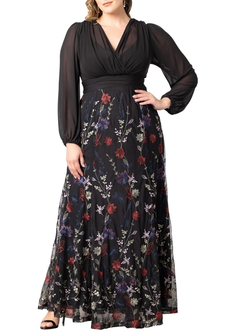 Kiyonna Women's Plus Size Isabella Embroidered Mesh Formal Gown - Enchanted garden