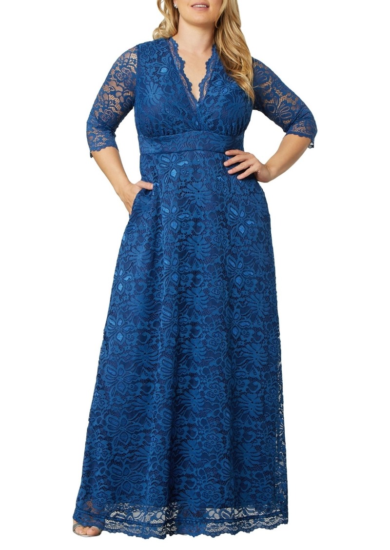 Kiyonna Women's Plus Size Maria Lace Evening Gown - Nocturnal navy