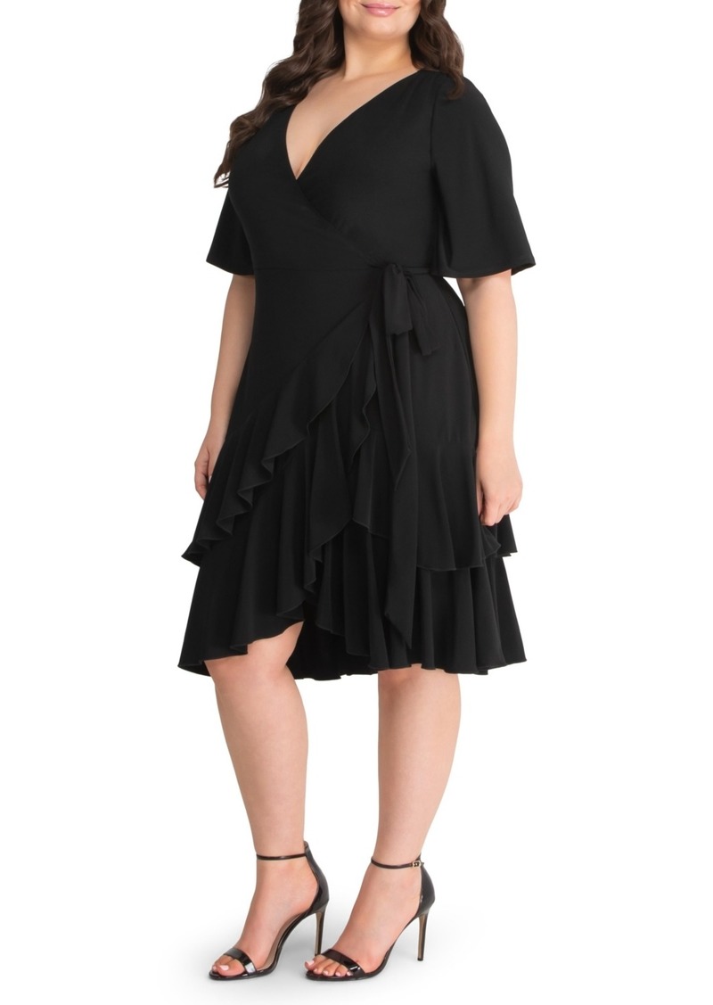 Kiyonna Plus Size Miranda Ruffle Wrap Dress - Black