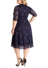 Kiyonna Women's Plus Size Mon Cherie Floral Lace Cocktail Dress - Gold