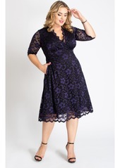 Kiyonna Women's Plus Size Mon Cherie Floral Lace Cocktail Dress - Gold