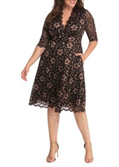 Kiyonna Women's Plus Size Mon Cherie Floral Lace Cocktail Dress - Gold