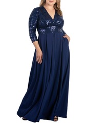 Kiyonna Women's Plus Size Paris Pleated Sequin Gown - Nocturnal navy