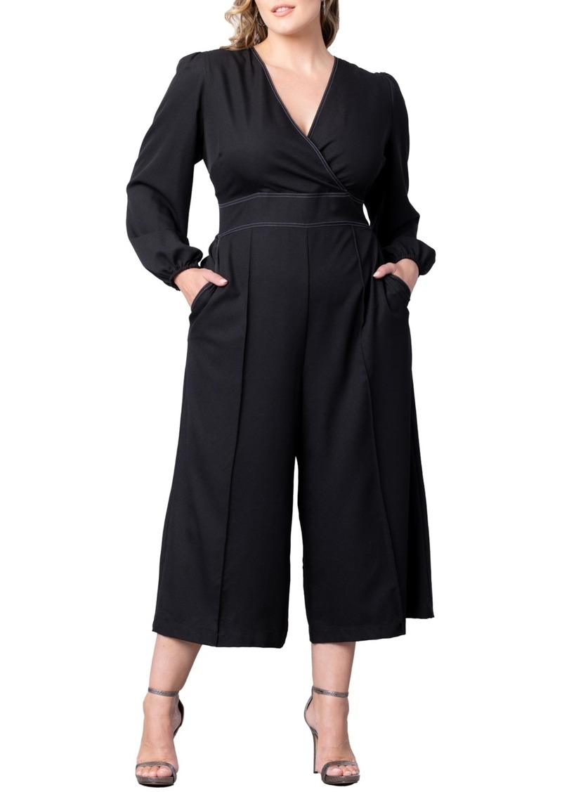 Kiyonna Plus Size Tessa Cropped Wide Leg Jumpsuit - Black noir