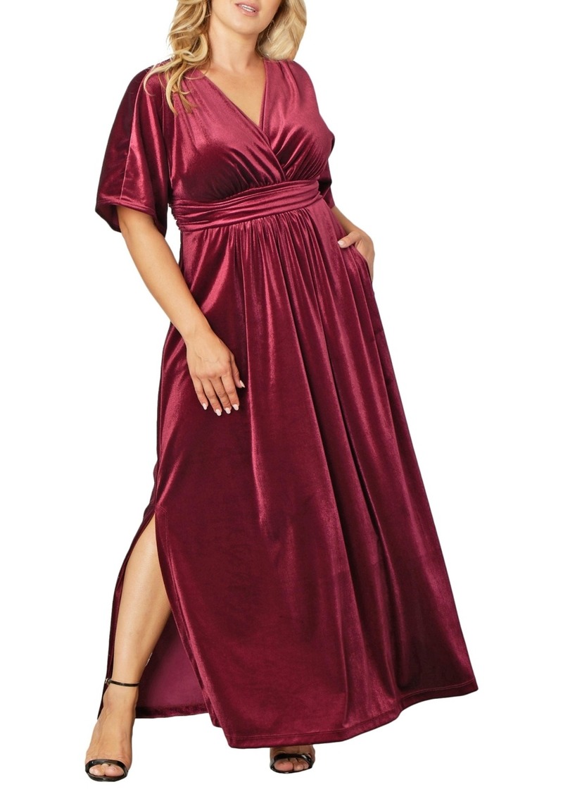 Kiyonna Plus Size Verona Velvet Evening Gown - Pinot noir