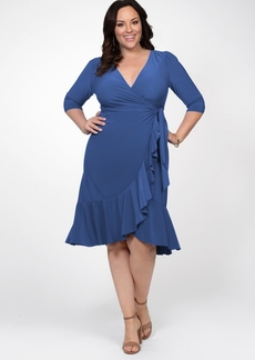 Kiyonna Women's Plus Size Whimsy Ruffled Midi Wrap Dress - Cobalt blue