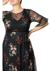 Kiyonna Plus Size Wildflower Embroidered Floral Mesh Dress - Onyx