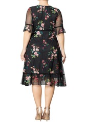 Kiyonna Plus Size Wildflower Embroidered Floral Mesh Dress - Onyx