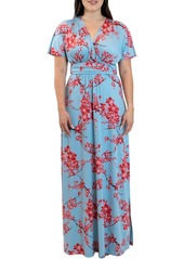 Kiyonna Women's Vienna Kimono Sleeve Long Maxi Dress - Cherry blossom print