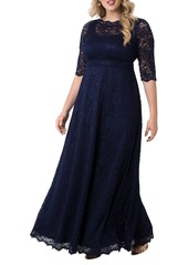 Kiyonna Plus Size Women'sPlus Leona Lace Long Formal Gown - Onyx