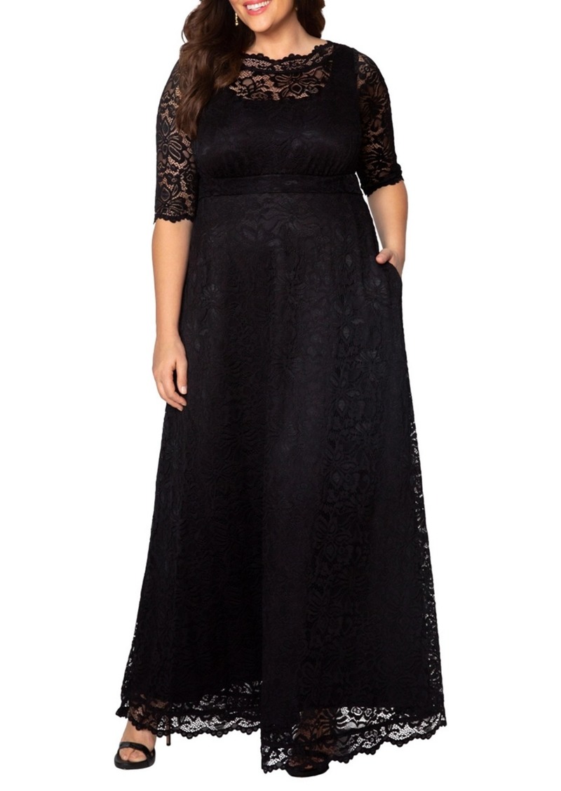 Kiyonna Plus Size Women'sPlus Leona Lace Long Formal Gown - Onyx