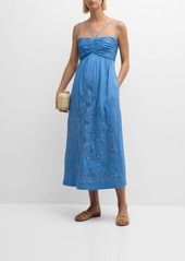 Kobi Halperin Ariella Pleated Floral-Embroidered Midi Dress