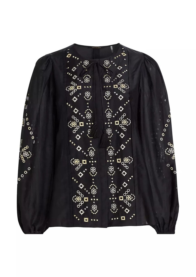 Kobi Halperin Bridgette Cotton-Silk Embroidered Blouse