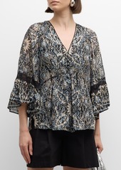 Kobi Halperin Ele Floral-Print Metallic Fleck Blouse