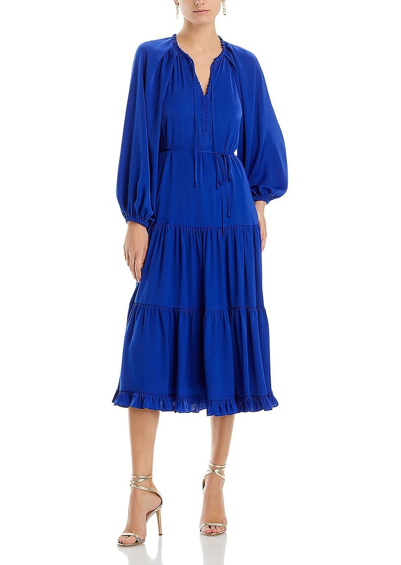 Kobi Halperin Judy Womens Tiered Long Sleeves Midi Dress