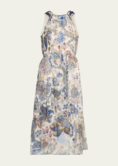 Kobi Halperin Allison Beaded Floral-Print Midi Dress