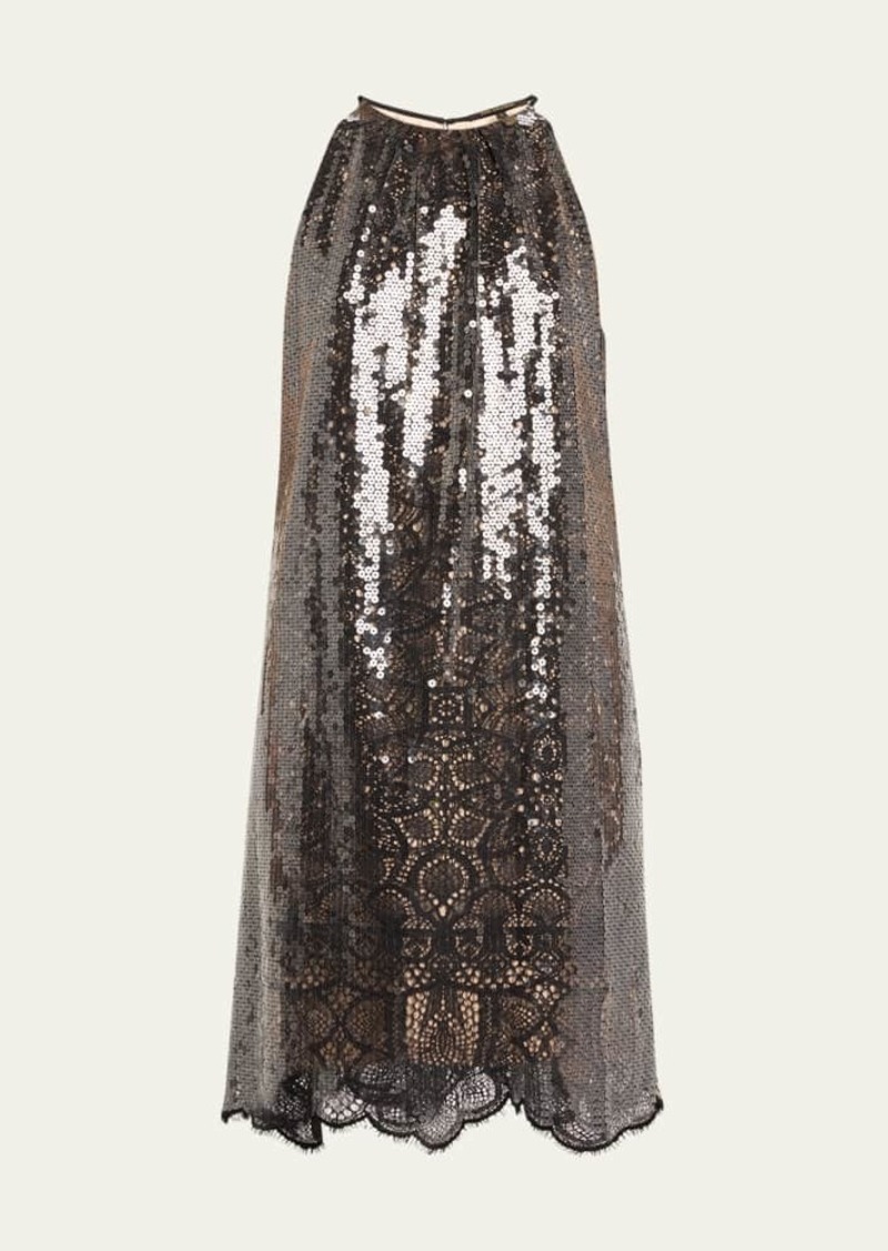 Kobi Halperin Maya Sequin Lace Halter Midi Dress