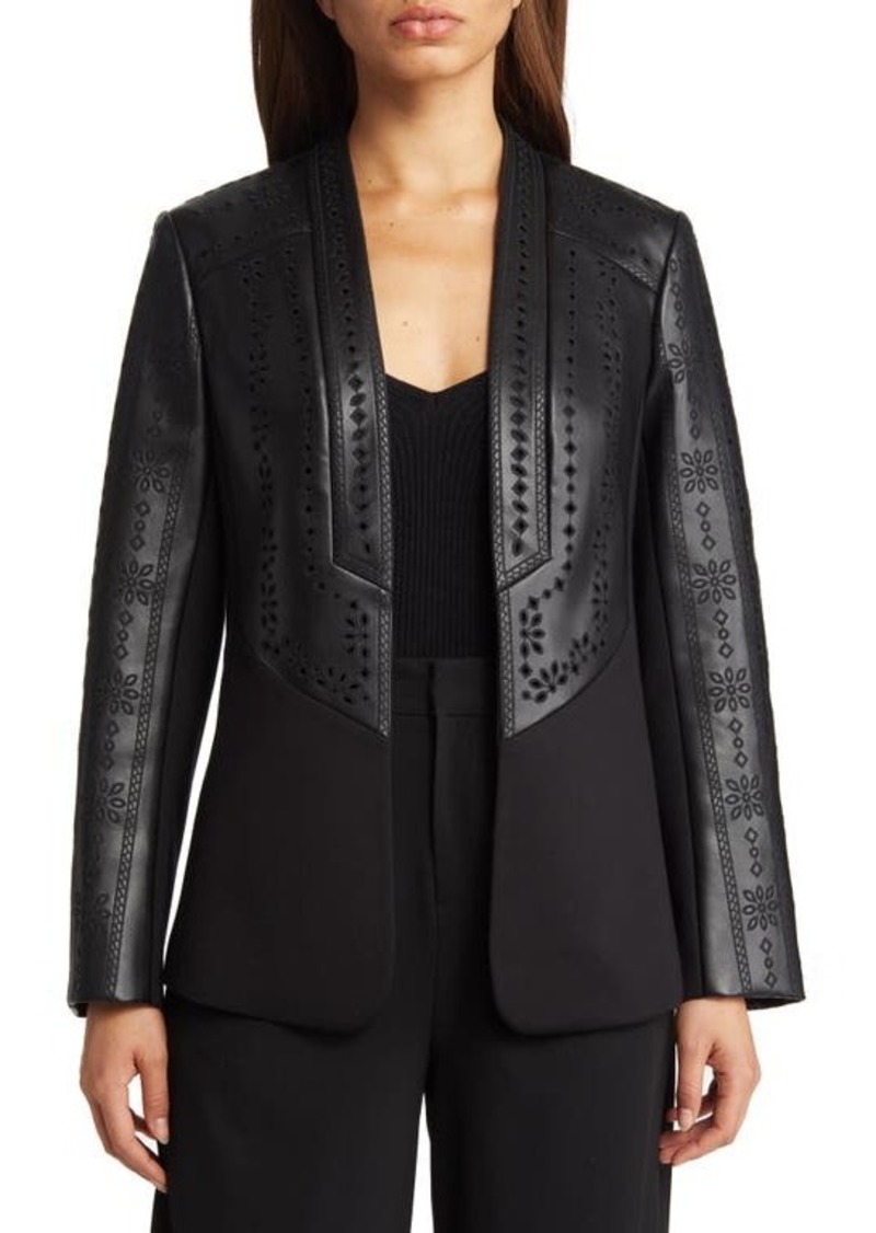 KOBI HALPERIN Wanda Eyelet Detail Mixed Media Faux Leather Jacket