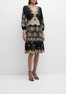 Kobi Halperin Matilda Beaded Floral-Embroidered Midi Dress