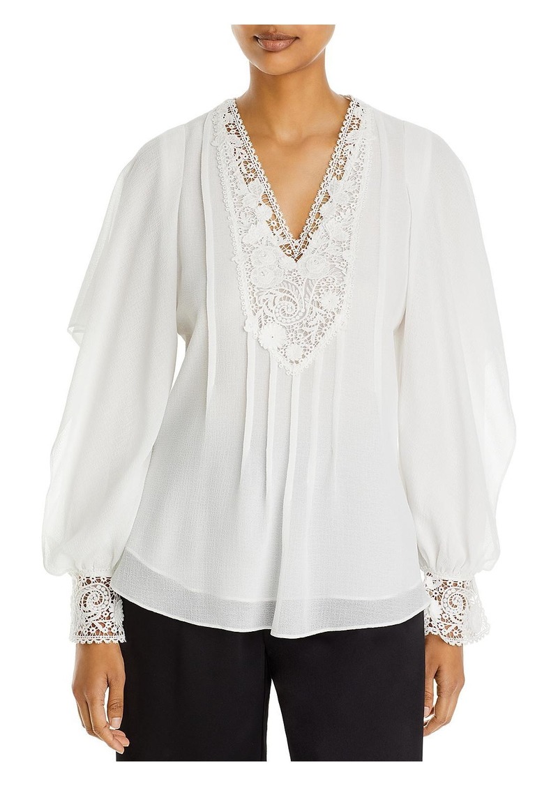 Kobi Halperin Melanie Womens Lace Trim V-Neck Blouse