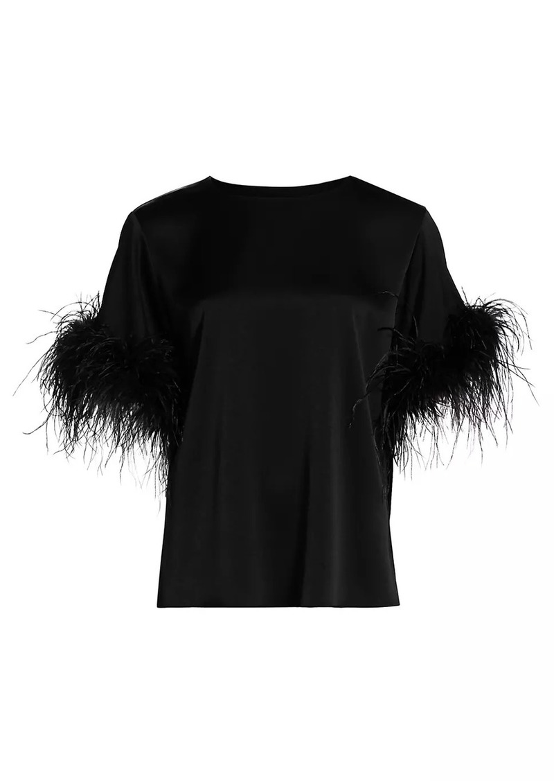 Kobi Halperin Monte Feather-Trim Short-Sleeve Blouse