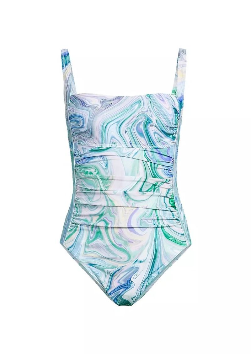 Kobi Halperin Tina Marble-Print One-Piece Swimsuit
