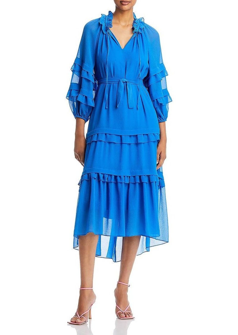 Kobi Halperin Womens Ruffled Midi Midi Dress