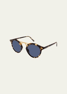 KREWE St. Louis Round Polarized Sunglasses  Blue/Brown Tortoise