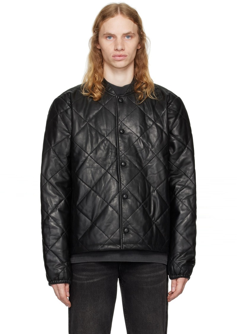 Ksubi Black Eclipse Quilted Leather Bomber Jacket