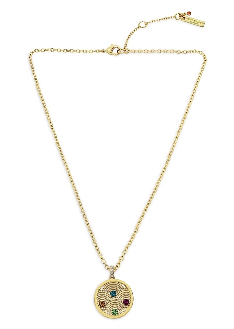 Kurt Geiger London Southbank Multicolor Crystal Rainbow Cutout Disc Pendant Necklace in Gold Tone, 16-18