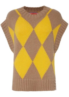 La Doublej argyle-check knit vest