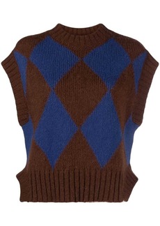 La Doublej argyle-check knitted vest