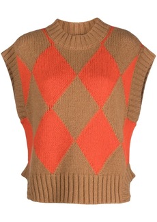La Doublej argyle-print knitted vest
