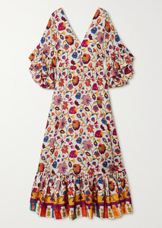La Doublej Bella Ruffled Floral-print Silk-twill Maxi Dress
