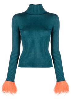 La Doublej feather-trim rib-knit jumper