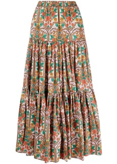 La Doublej floral-print tiered maxi skirt