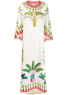 La Doublej Flying palm tree-print poplin kaftan dress