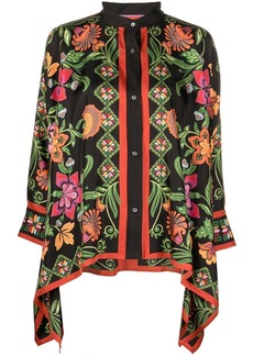 La Doublej Foulard floral-print asymmetric shirt