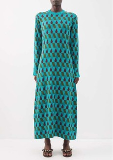 La DoubleJ - Diamond-jacquard Knit Cotton-blend Dress - Womens - Blue Multi