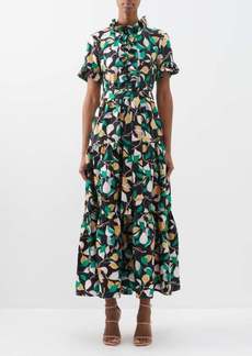 La DoubleJ - Ruffled Fruit-print Silk-twill Dress - Womens - Green Print
