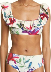La DoubleJ Floral Print Ruffle Bikini Top