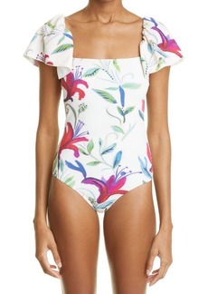 La DoubleJ Ruffle One-Piece Swimsuit in White Lily at Nordstrom